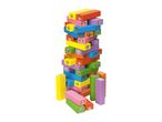 Colorful stacking blocks with cartoon dog faces, forming a tall tower.