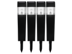 LIVARNO, 4 luzes solares pretas com abajur branco canelado e estaca de solo.