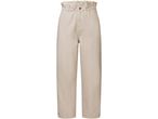 Pantaloni beige a vita alta con arricciatura e gamba dritta