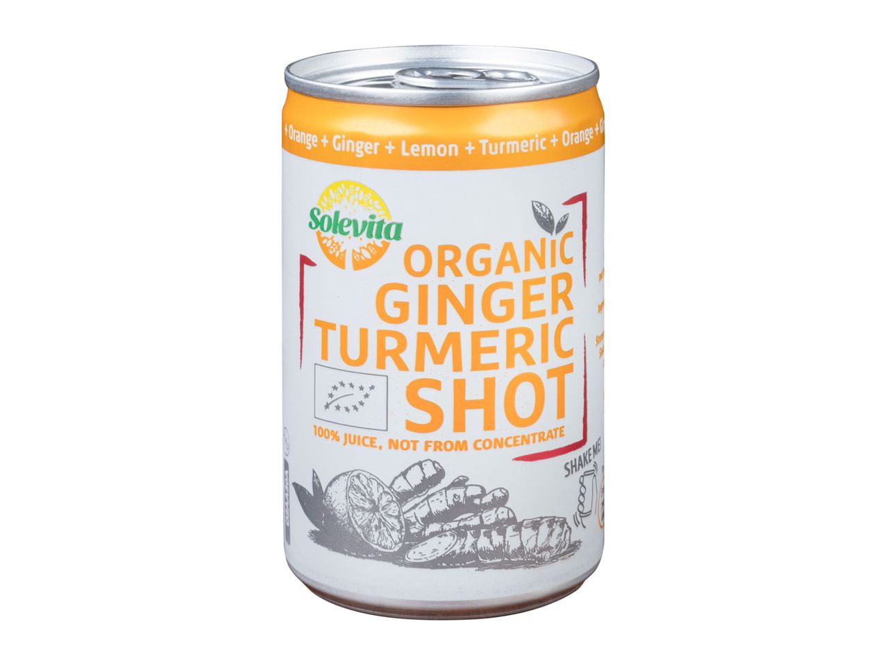 Solevita organic shot: ginger and turmeric.