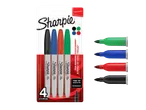 Sharpie permanente stiften in zwart, blauw, rood en groen, 4-pack, met fijne punt.