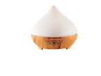 Wooden aroma diffuser with light, teardrop design.