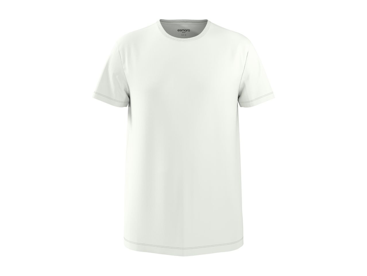 White men's short-sleeved t-shirt with a round neck and visible stitching.