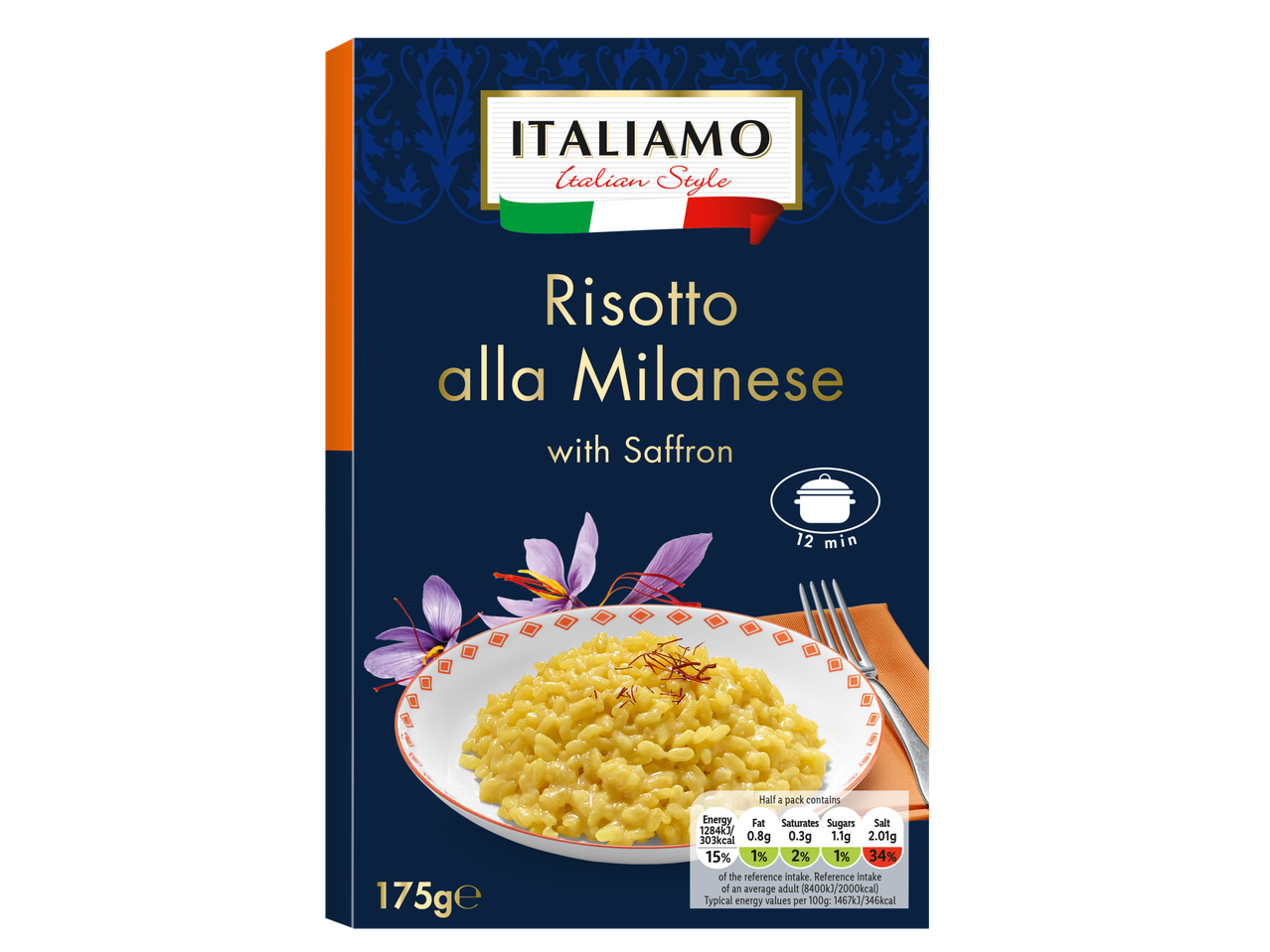 Italiamo Italian Style Risotto alla Milanese with Saffron, 175g pack.