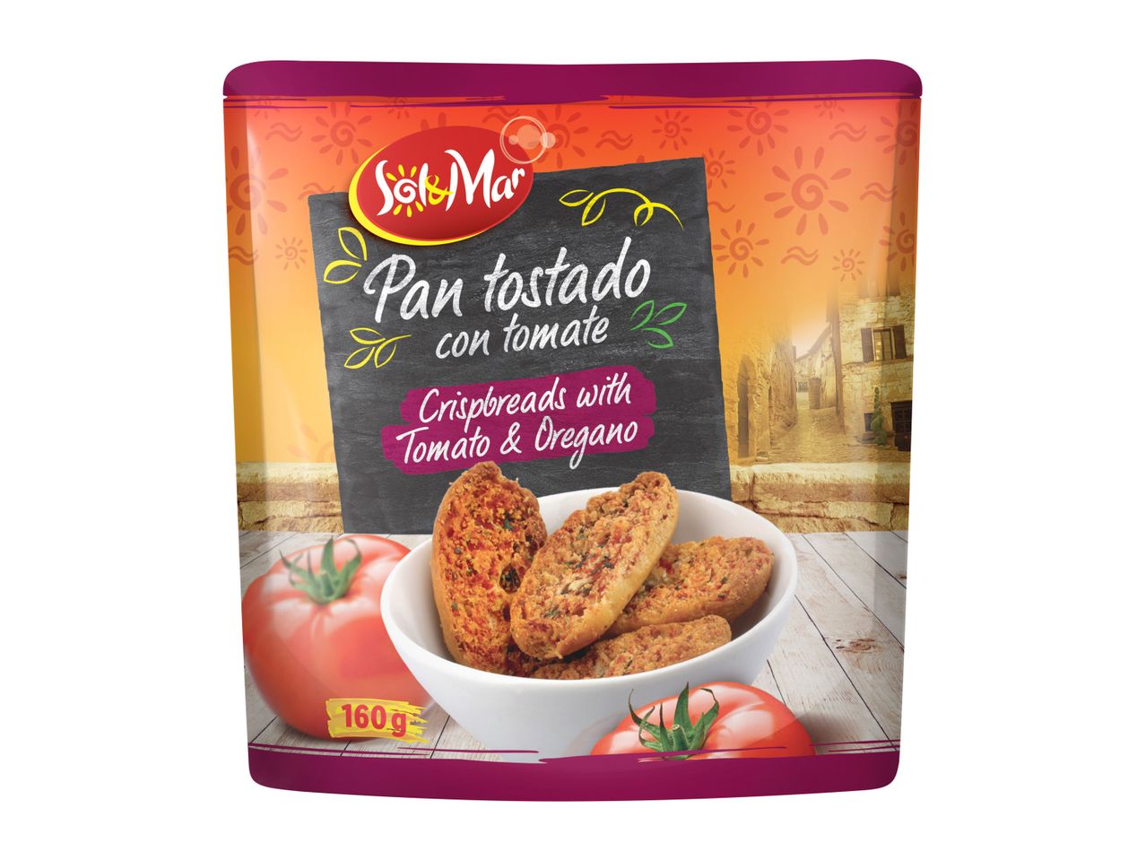 Sol&Mar crispbreads with tomato & oregano.