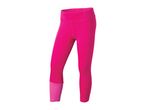 Pink athletic leggings with a lighter pink bottom cuff.