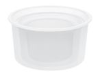 White plastic food container with a transparent lid, isolated on a white background.