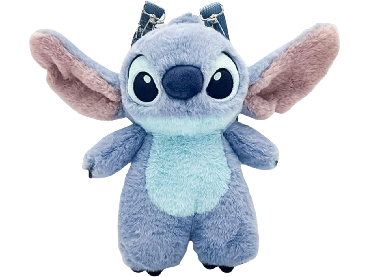 Stitch plush backpack with large ears and a light blue belly