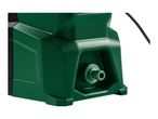 Close-up of a green garden pump with a hose connector