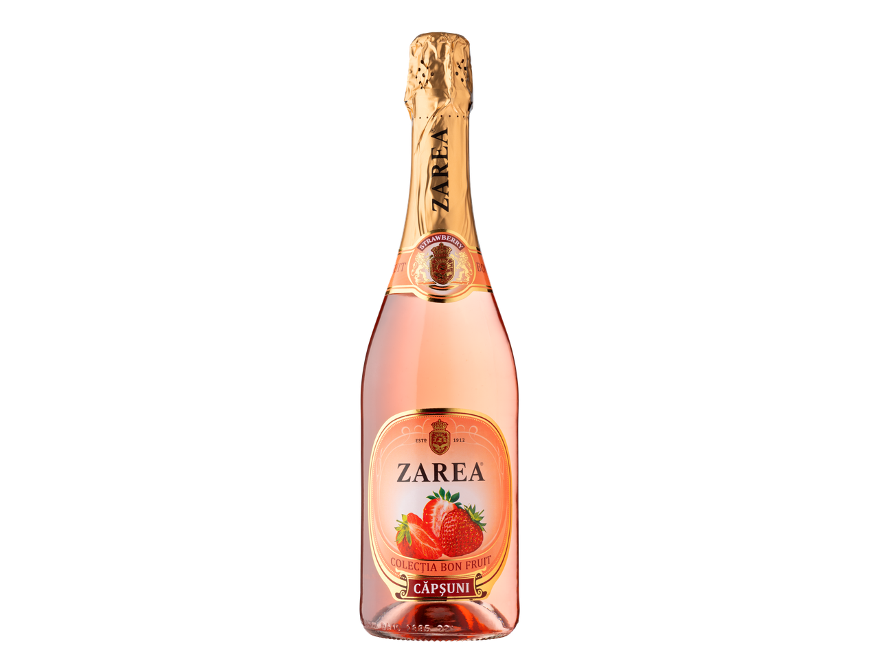 Sticlă de cocktail efervescent Zarea cu căpșuni.