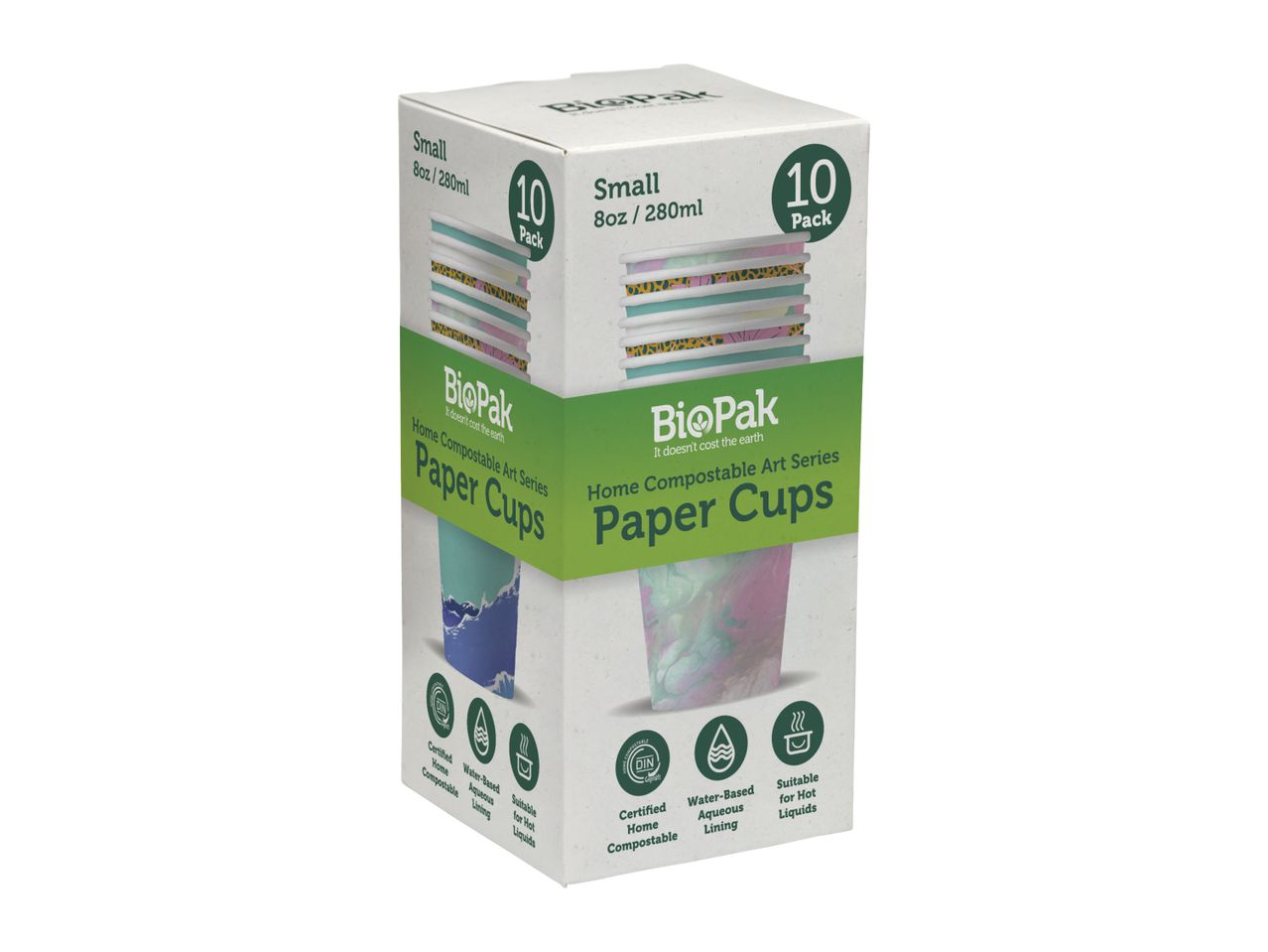 A box of 18 Buff Paper Cups is shown.