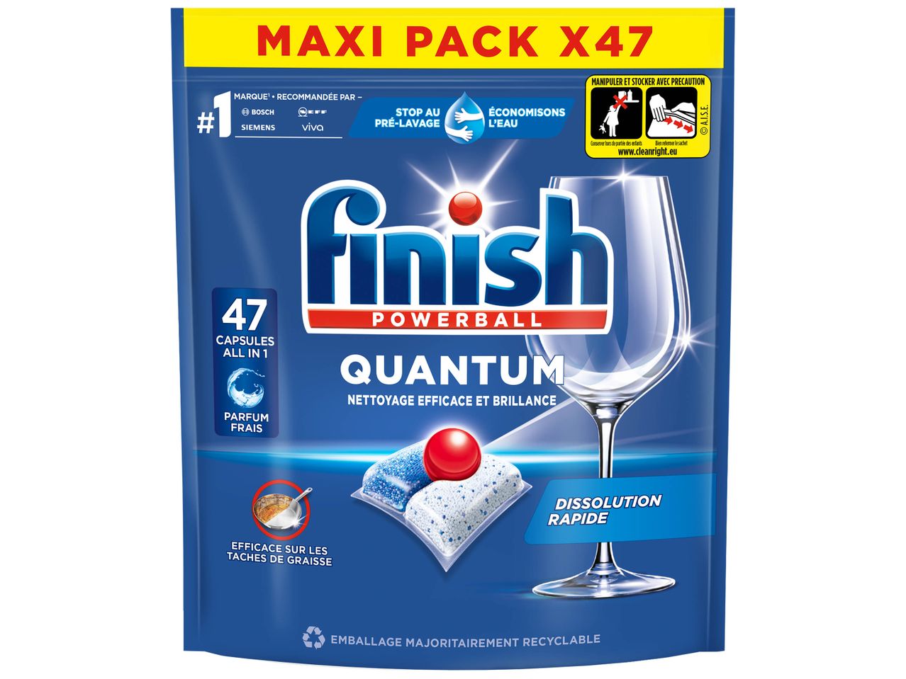 Maxi-pack Finish Quantum : 47 pastilles lave-vaisselle.