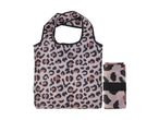 Genanvendelig indkøbspose med leopardprint, foldet og udfoldet