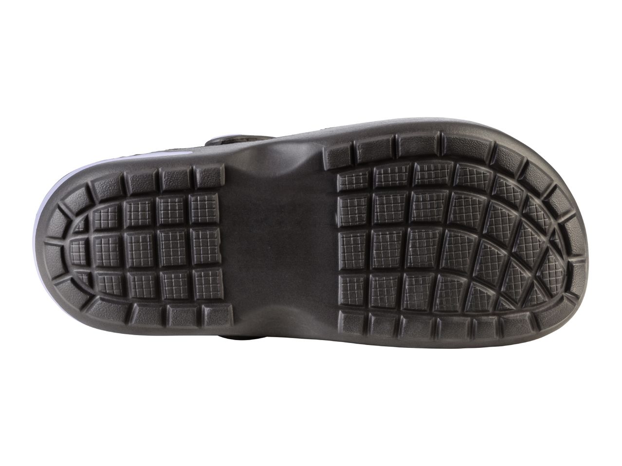 Black rubber clog sole with a textured tread.