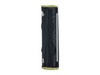 Black mesh storage bag with green trim, holding silver rods.