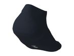 A single dark blue ankle sock with a white logo on the sole, viewed from the side.