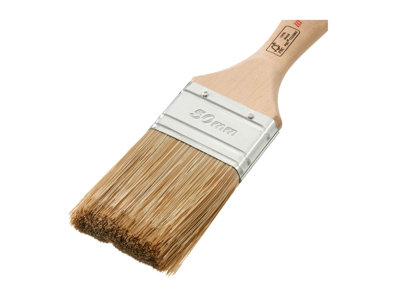Paintbrush with a wooden handle and metal ferrule, featuring 50mm bristles.