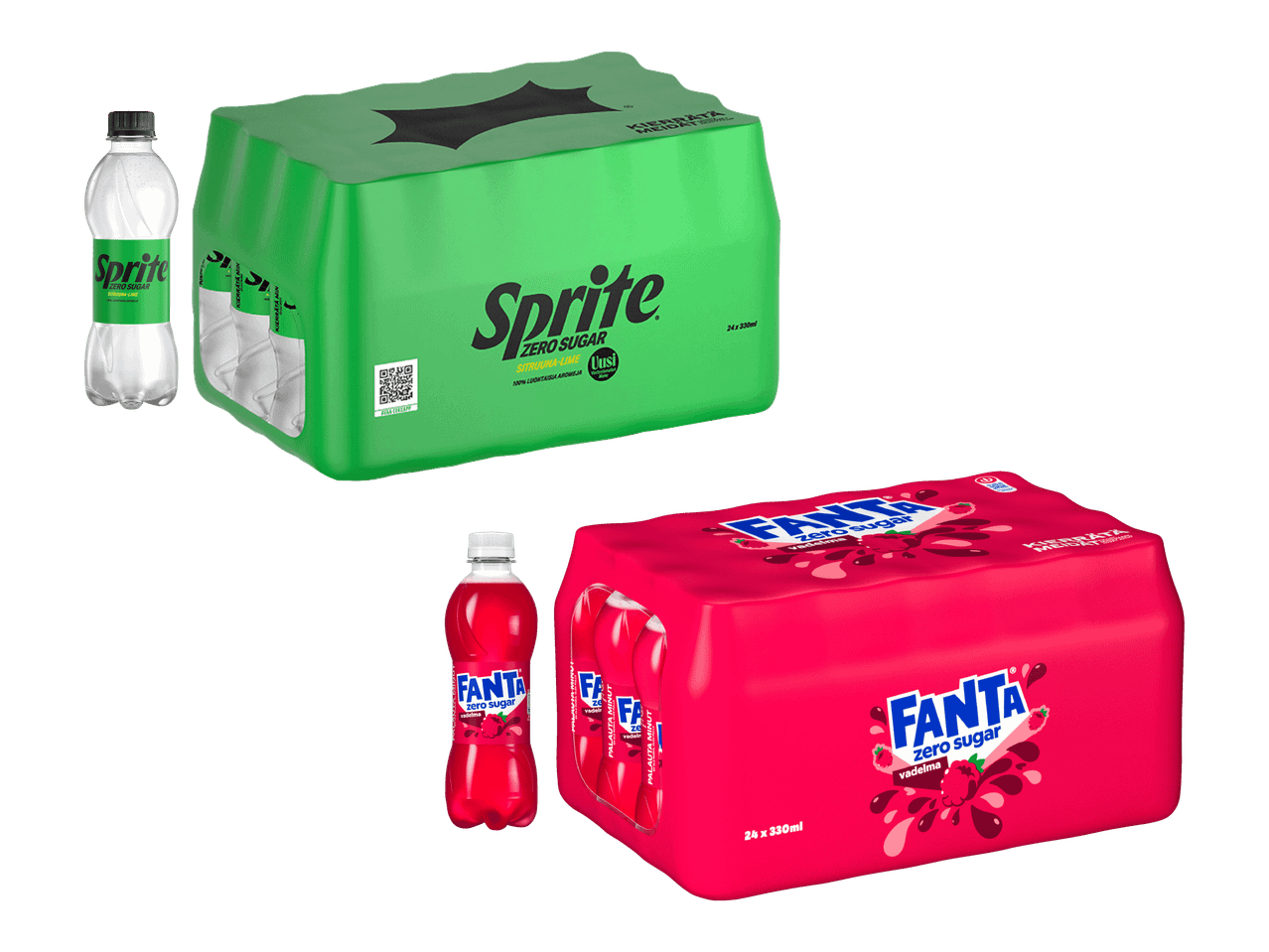 Sokerittomat Sprite tai Fanta vadelmavirvoitusjuoma 24-pack