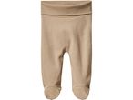 Pantaloncini beige per neonati con risvolto in vita e piedini.