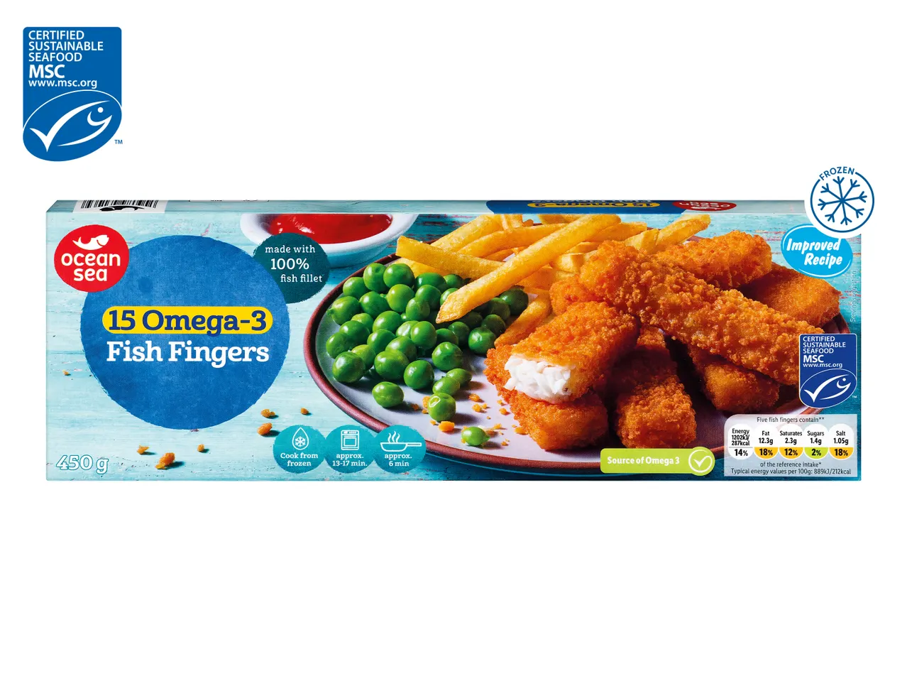 Ocean Sea: Omega-3 fish fingers, frozen.