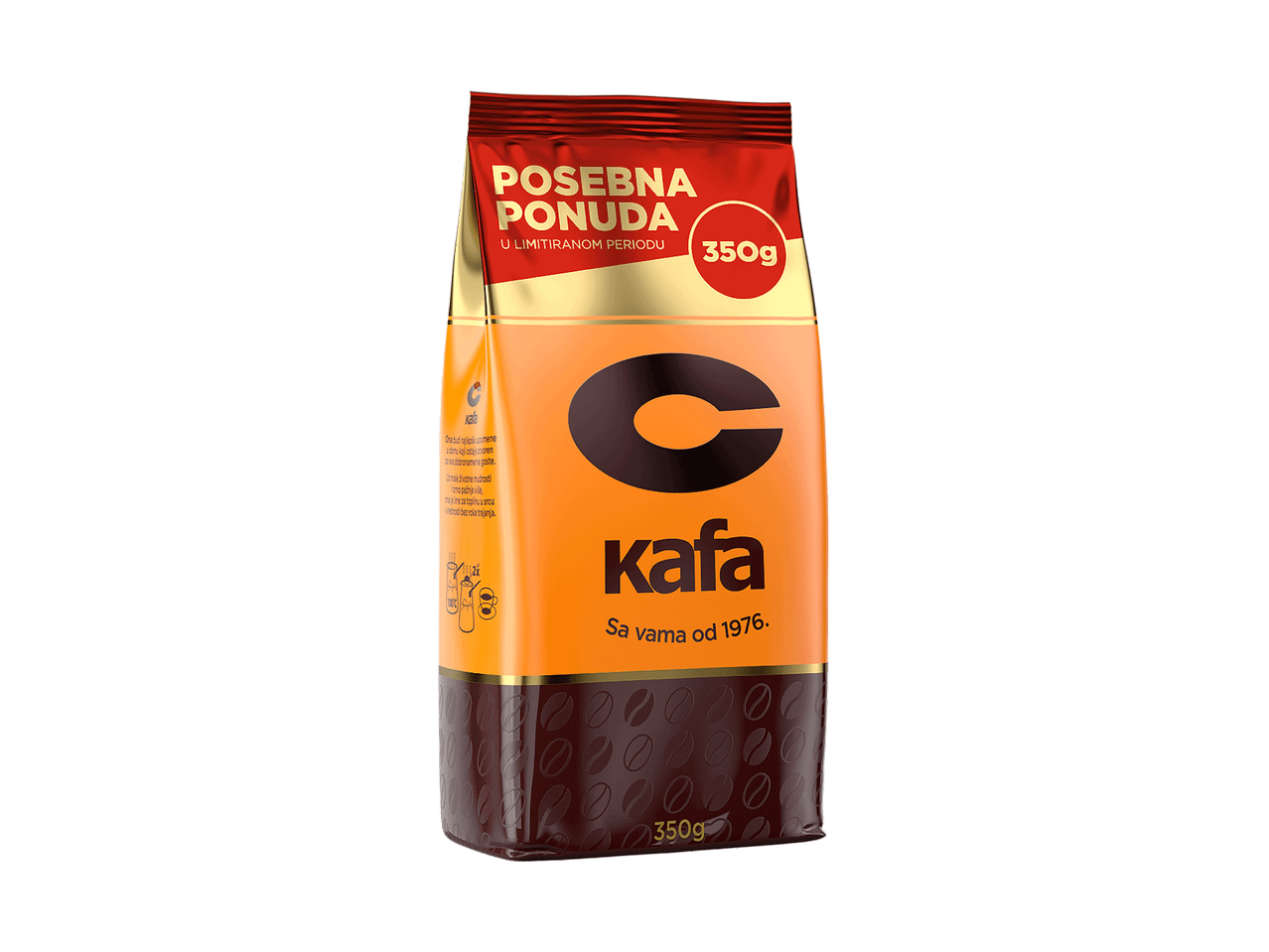 Pakovanje kafe od 350g sa natpisom „POSEBNA PONUDA U LIMITIRANOM PERIODU“.
