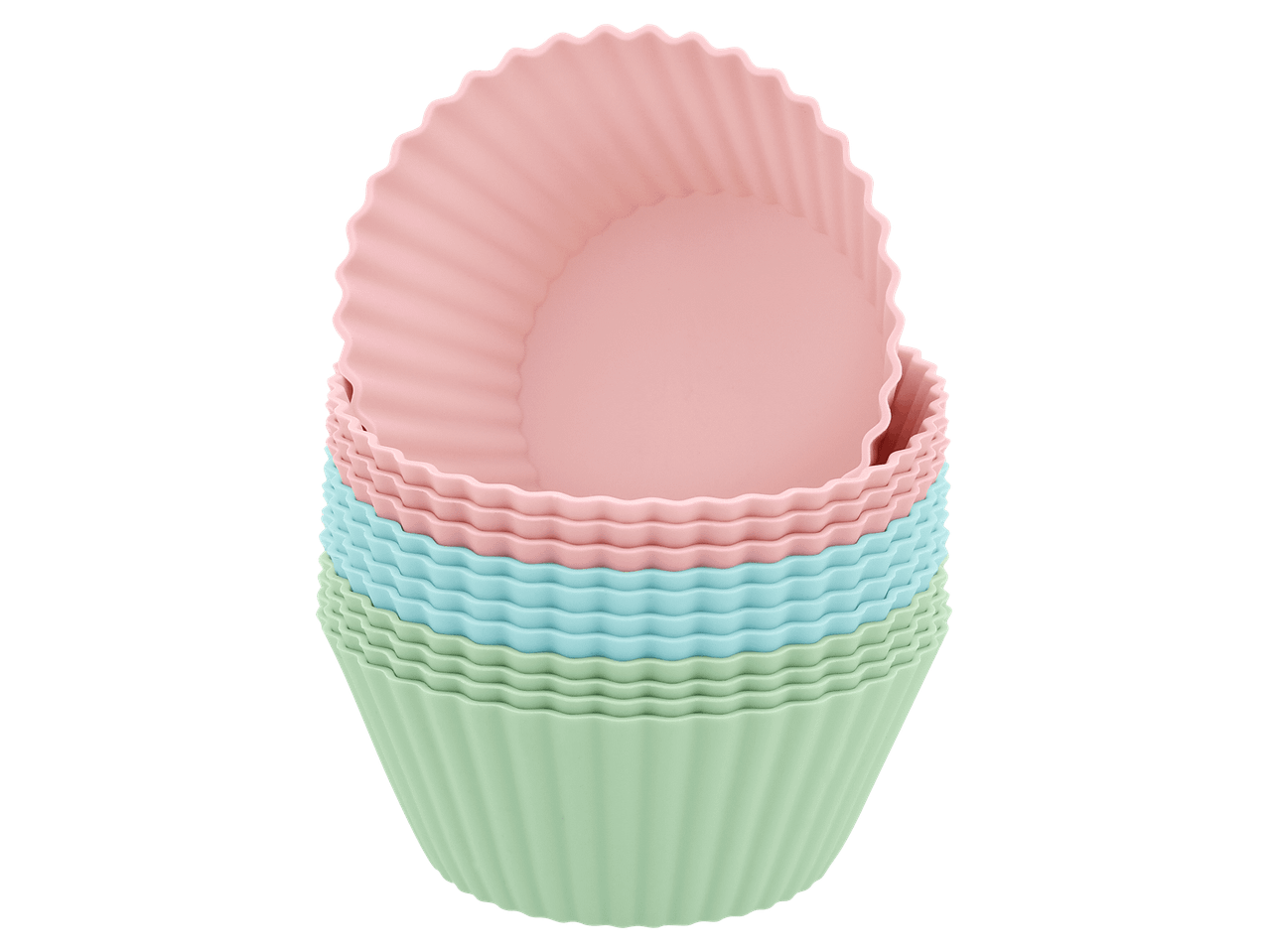 Színes szilikon muffin sütőformák egymásba rakva.