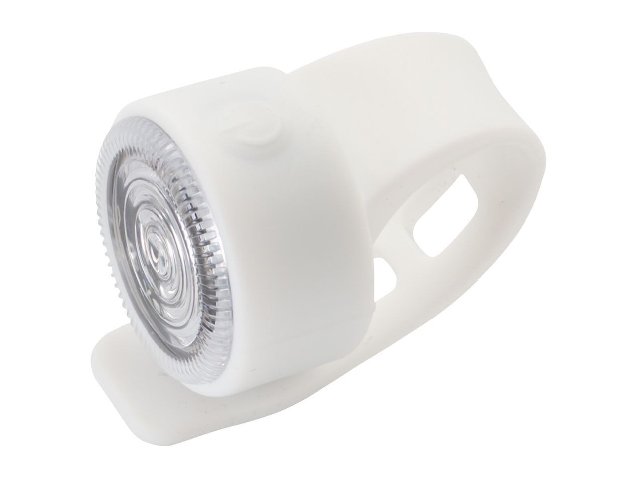 A white silicone bicycle light is shown on a white background.