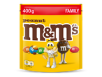 Gele familiezak pinda-chocoladedragees van 400 gram.