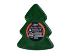 A Christmas tree-shaped smoked cheddar cheese with a label indicating it's from the Deluxe brand and weighs 200g.