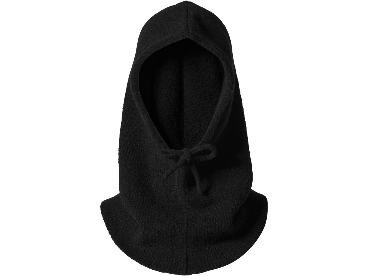 Black knitted balaclava with a hood and tie detail