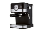 Máquina de café expresso SilverCrest preta e prateada com manômetro.