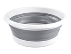 Collapsible grey and white plastic bowl