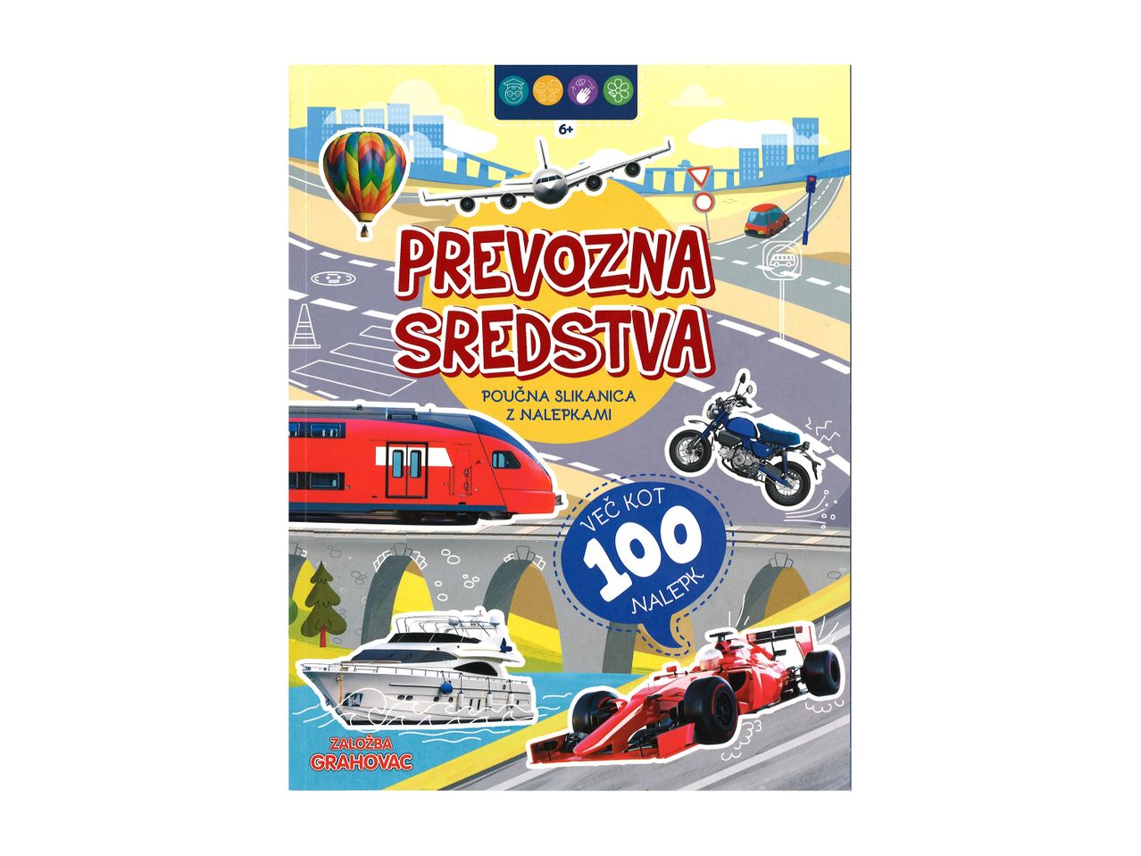 Knjiga z naslovom 'Prevozna sredstva' prikazuje 100 različnih vozil.