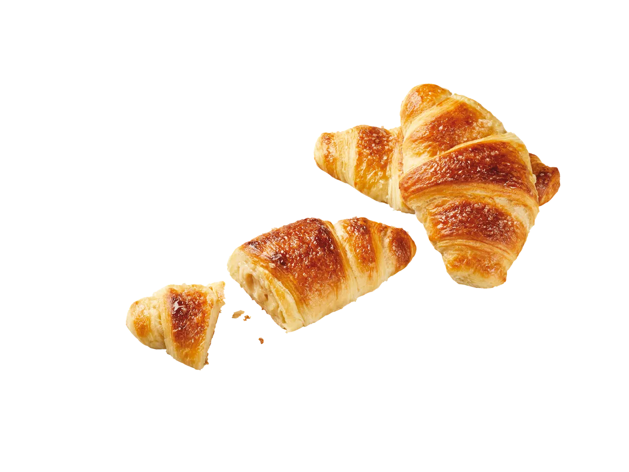 Skanūs kruasanai, kai kurie įdaryti.