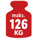 Oznaka s tekstom 'maks. 126 KG' unutar crvenog utega.