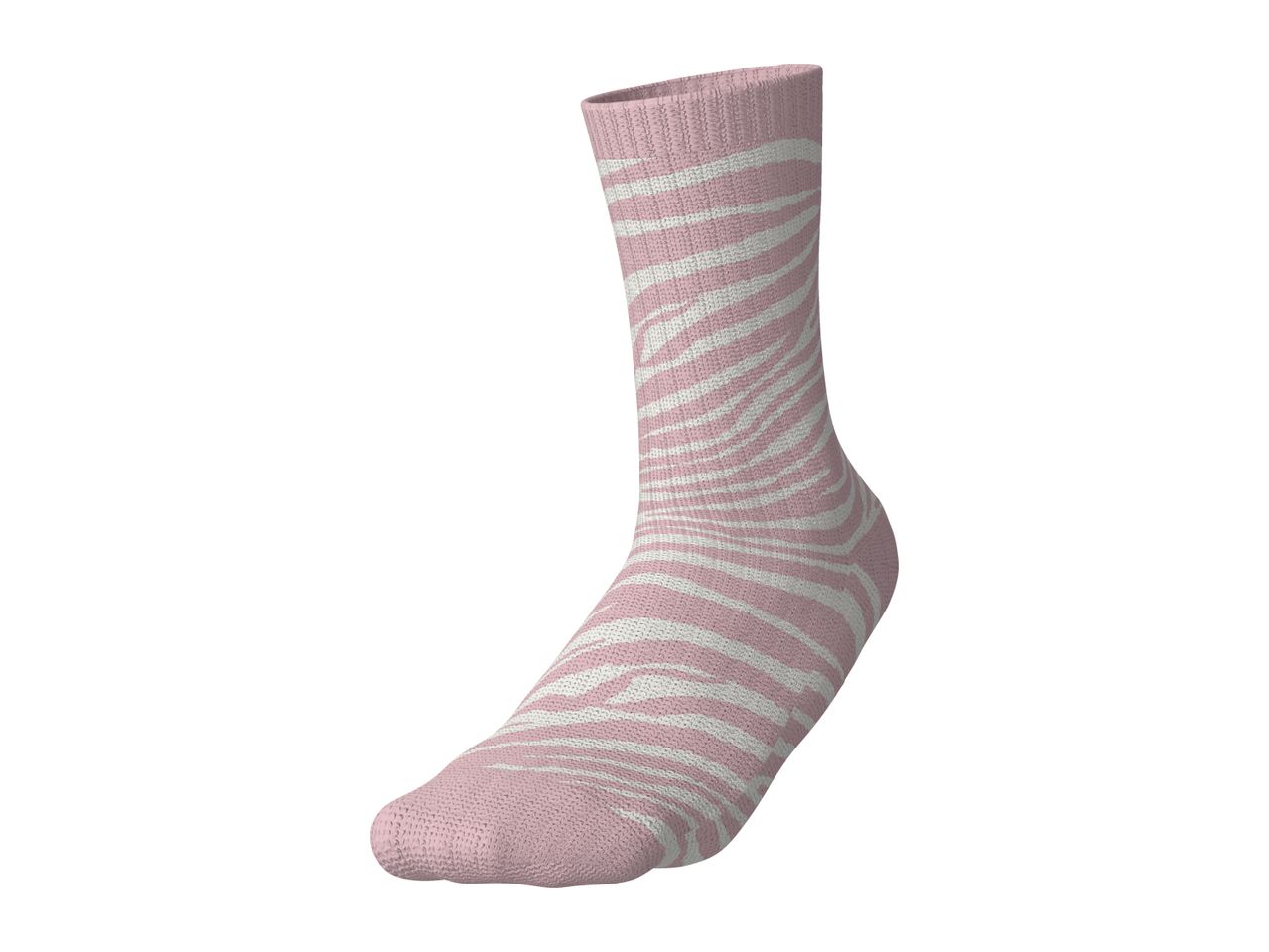 Pink and white striped sock with a zebra pattern