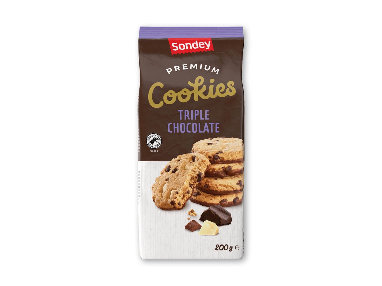 En pakke Toms Premium Cookies med mørk chokolade.