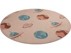 Round space-themed playmat with planets, stars, and UFOs.