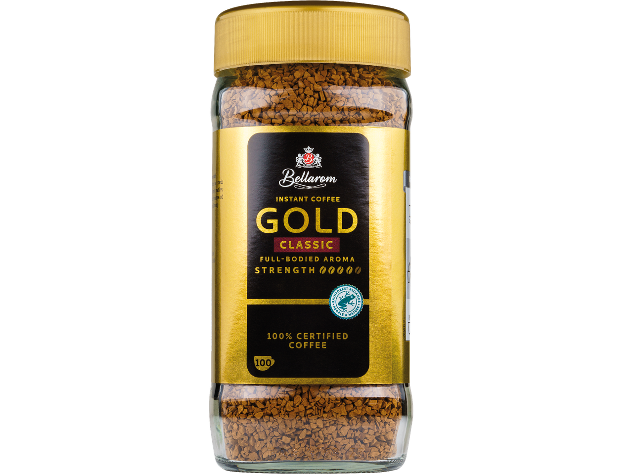 Burk med snabbkaffe, Gold Classic, med full arom och 100% certifierat kaffe.