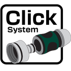 Sistem click cu conectori pentru furtun de grădină.