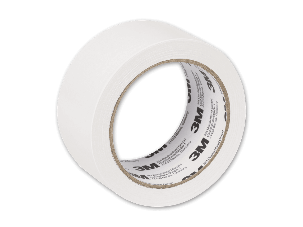 Rolle weißes 3M Klebeband mit schwarzem Text auf der Innenseite