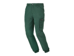 Sötétzöld, gumírozott derekú és bokájú, oldalzsebes férfi nadrág.