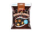 Pose med sukkerfri salmiaklakrids og karamelstykker.