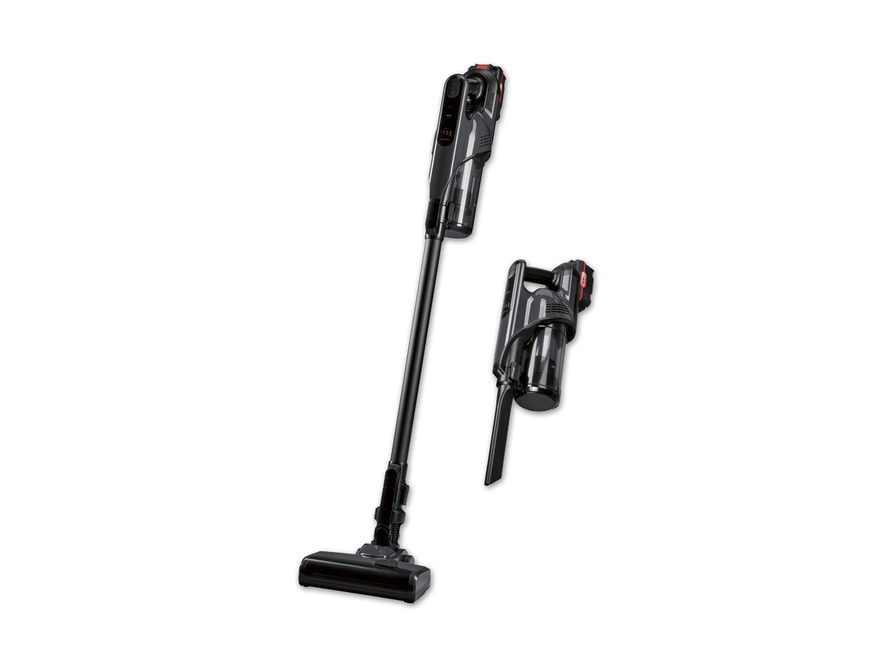 Ein Dyson-Stabstaubsauger und ein Handstaubsauger.