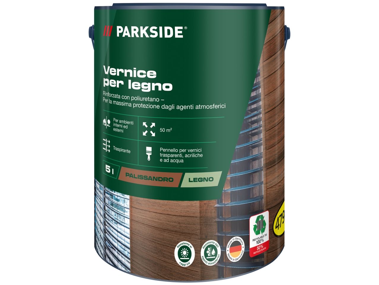 Vernice per legno Parkside, rinforzata con poliuretano, per interni ed esterni, colore palissandro.
