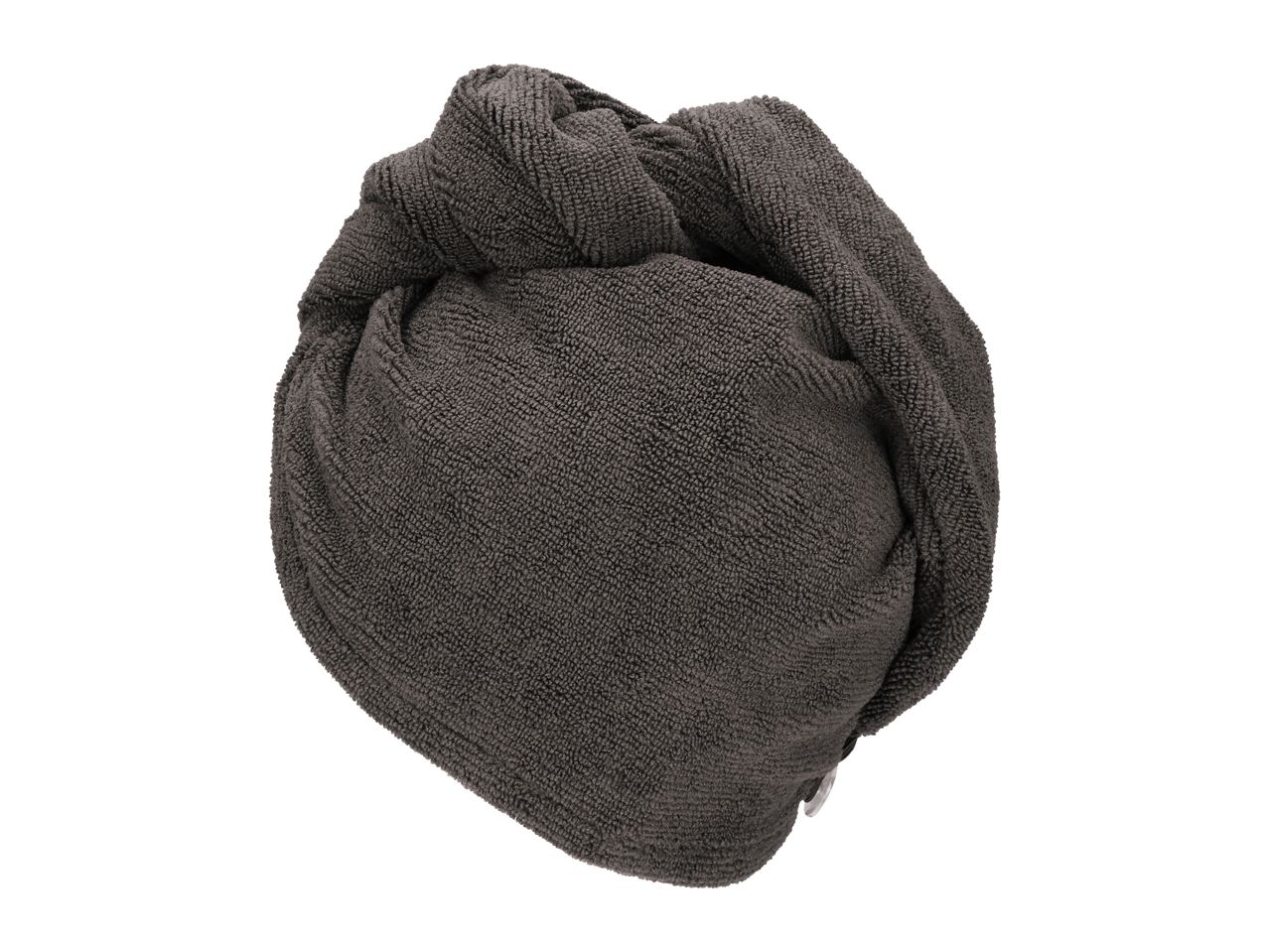 Dark grey microfiber hair towel wrap with a twisted knot design