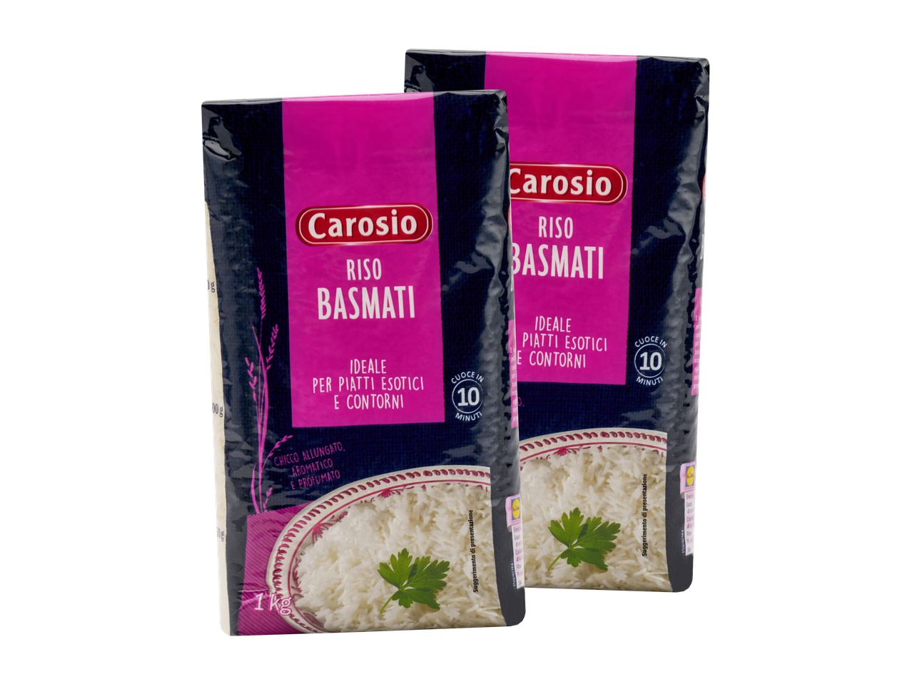 Due confezioni di riso basmati Carosio.