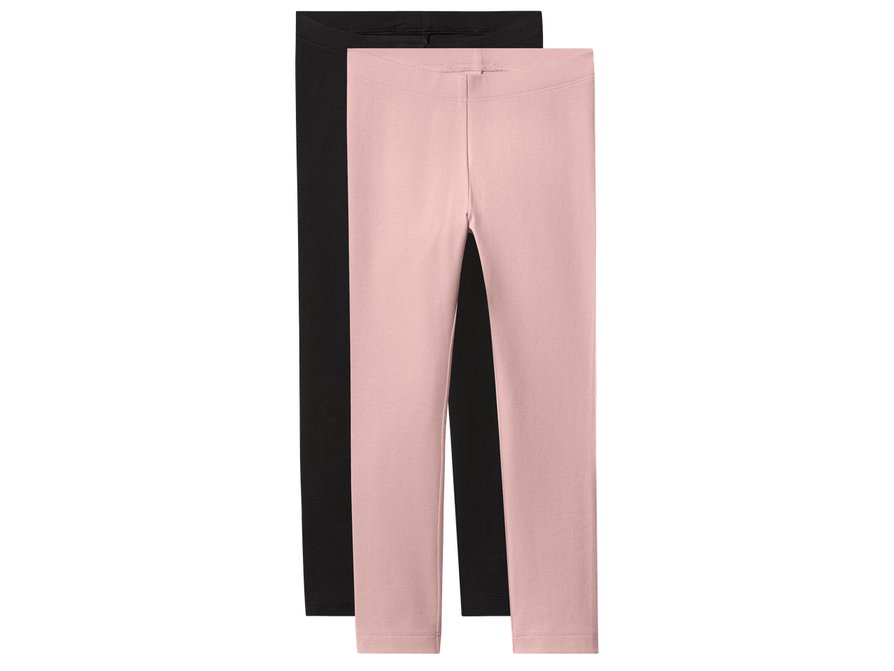 Два чифта детски клинове, един черен и един розов, сгънати и поставени един върху друг.