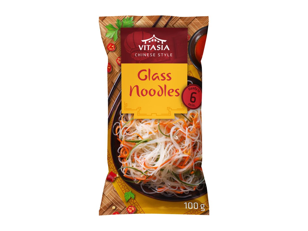 Packaging for glass noodles, Chinese style, ready in 6 minutes, 100g.