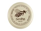 Round lid with a bee illustration and text about natural bee products from Portugal.